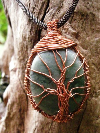 Aventurine and copper tree of life wire wrap pendant