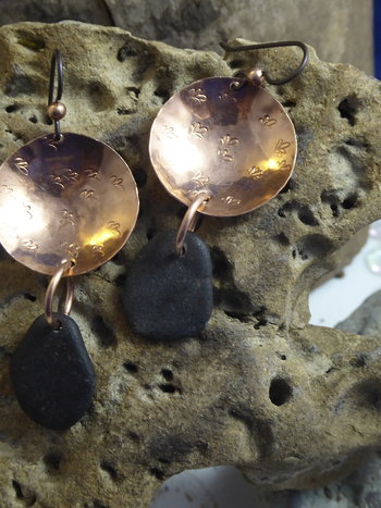Om Rock Copper Dangle Beach Stone Earrings
