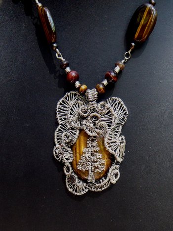 Big bold and sassy Tiger's Eye Tree of "Fir"giveness Statement Necklace