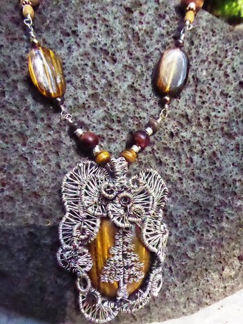 Big bold and sassy Tiger's Eye Tree of "Fir"giveness Statement Necklace