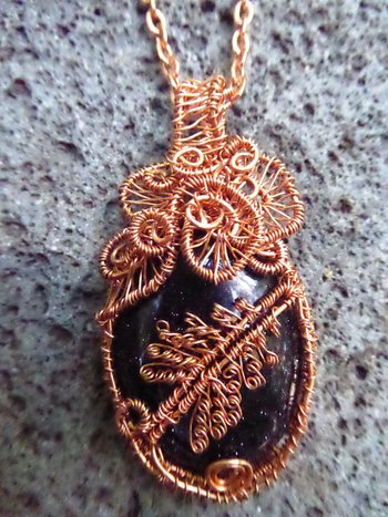 Blue Goldstone Wire woven copper tree pendant