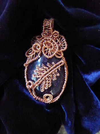 Blue Goldstone Wire woven copper tree pendant