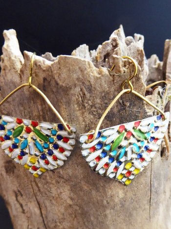 Multicolored sassy tin dangle earrings one of a kind