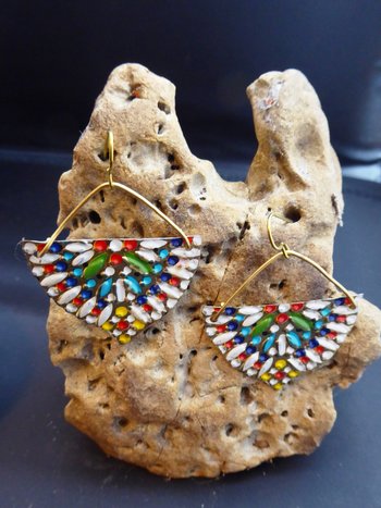 Multicolored sassy tin dangle earrings one of a kind