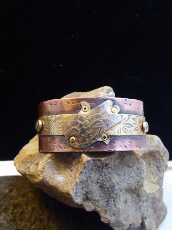 Mixed metal Hamsa Hand of Protection cuff bracelet