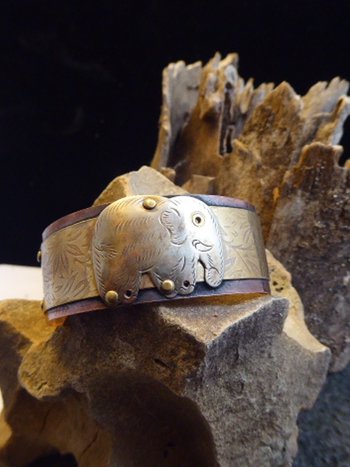 Mixed metal copper and nugold primitive elephant cuff bracelet