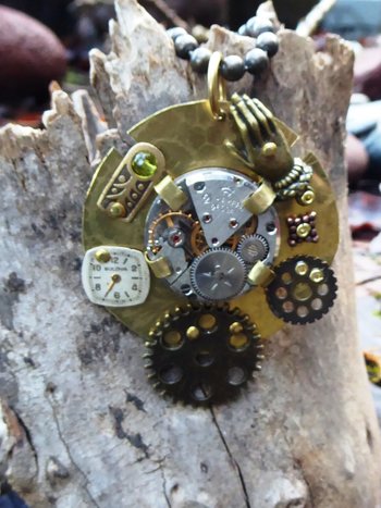 Mixed metal steampunk watchwork gear pendant