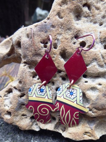 Trashy Tinsel hamsa dangle recycled tin earring