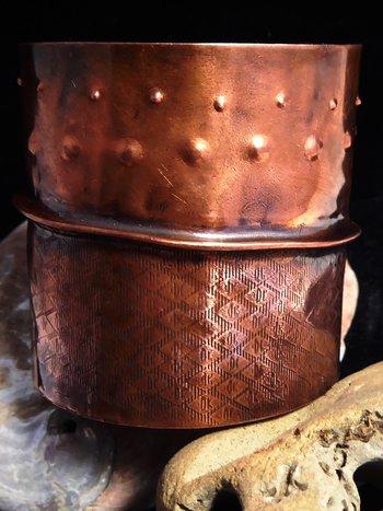 Wide Copper fold form forged tribal statement cuff bracelet