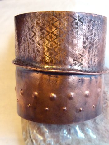 Wide Copper fold form forged tribal statement cuff bracelet
