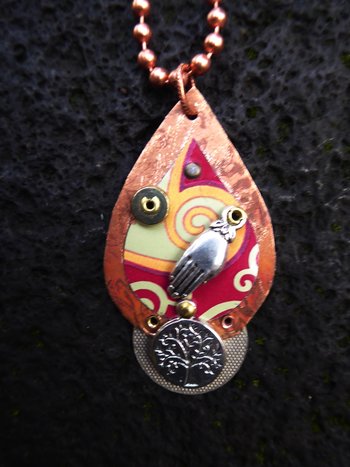 Upcycled trashy tin pendant mixed metal copper charms