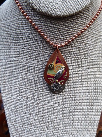 Upcycled trashy tin pendant mixed metal copper charms
