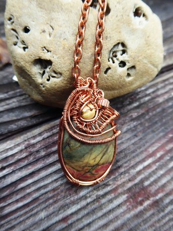 Jasper and Copper Wire wrap Pendant