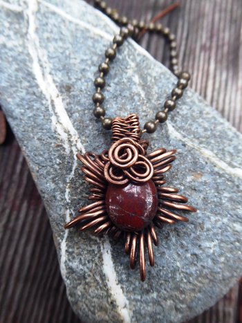 Jasper star corona copper boho pendant