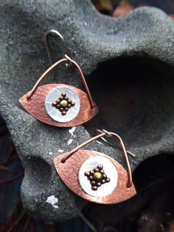 All Seeing Eye dangle earrings in copper