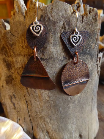 Mix to match fold form copper dangle earrings forged one of a kind