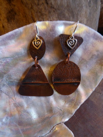 Mix to match fold form copper dangle earrings forged one of a kind