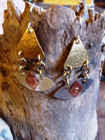 All Seeing Eye dangle earrings in mixed metals