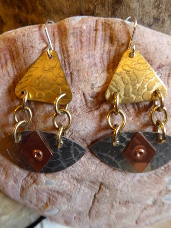 All Seeing Eye dangle earrings in mixed metals