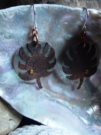 Copper leaf dangle with German silver and sterling