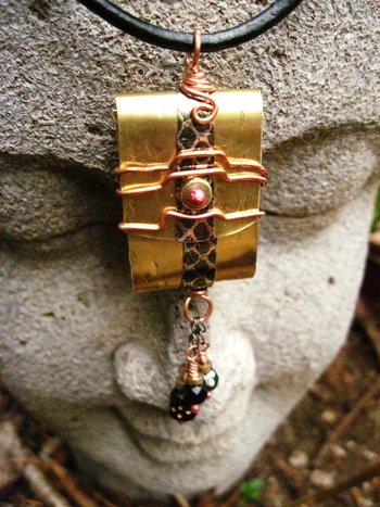Brass and recycled tin Tibetan Prayer Package Word pendant  stamped Being