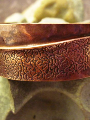 Copper forged fold form wide bracelet