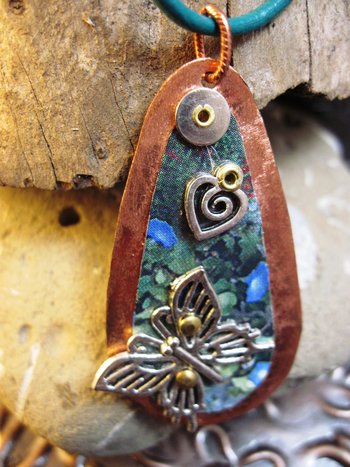 Mixed metal tin and copper butterfly  Trashy Tinsel  pendant