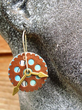 Steampunk clock tin leverback hoop earrings