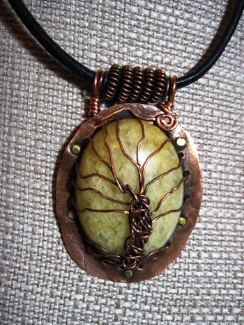 Tribal Copper and Agate Tree of Life Agate Pendant