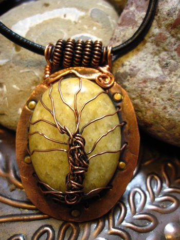 Tribal Copper and Agate Tree of Life Agate Pendant